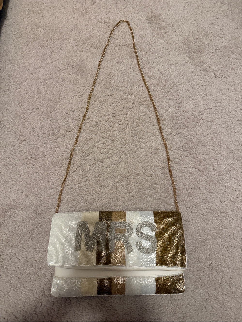 Francesca's Bridal Beaded Foldover Clutch with Chain